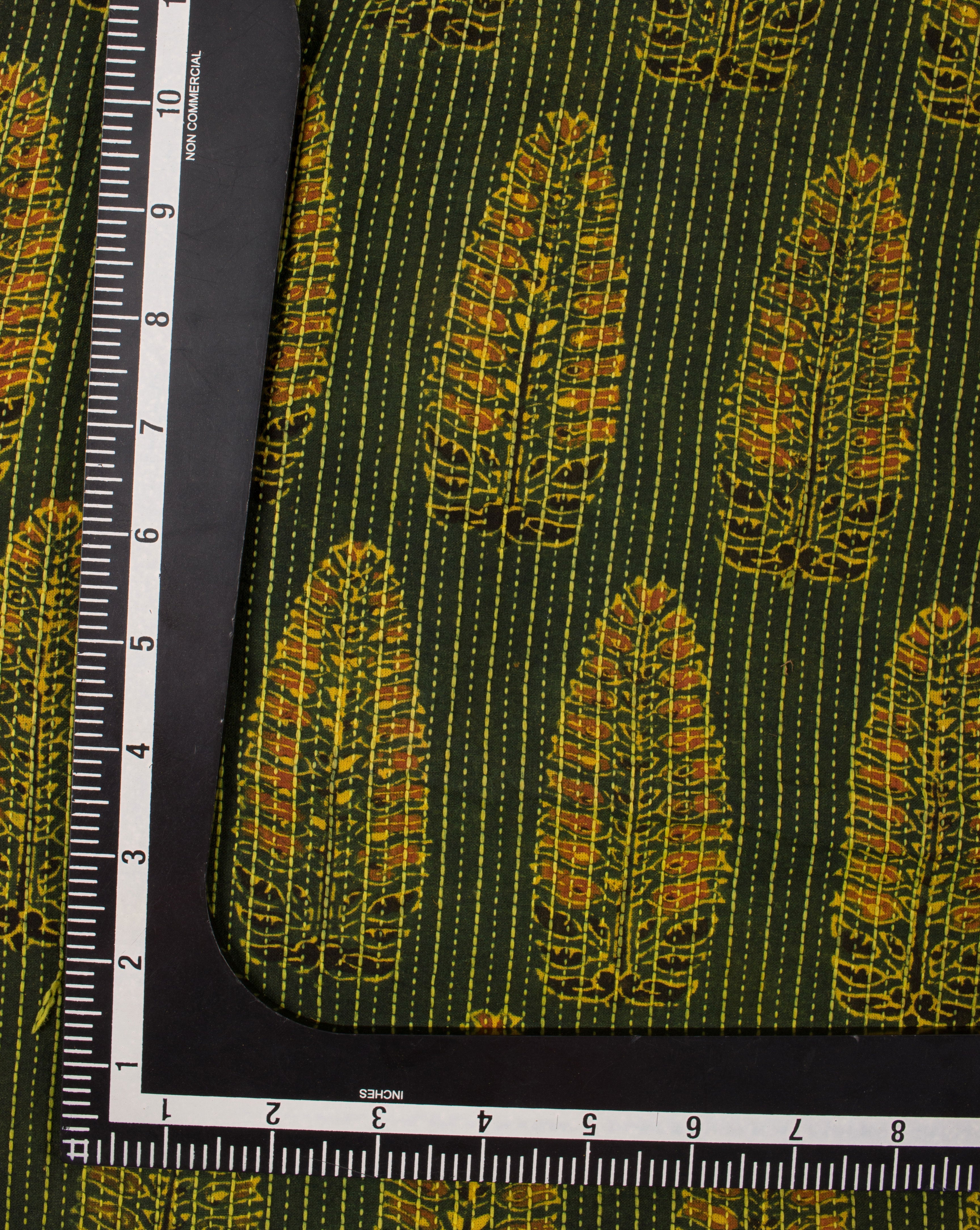 Green Black Boota Pattern Kantha Ajrak Hand Block Natural Dye Cotton Fabric - Fabriclore.com