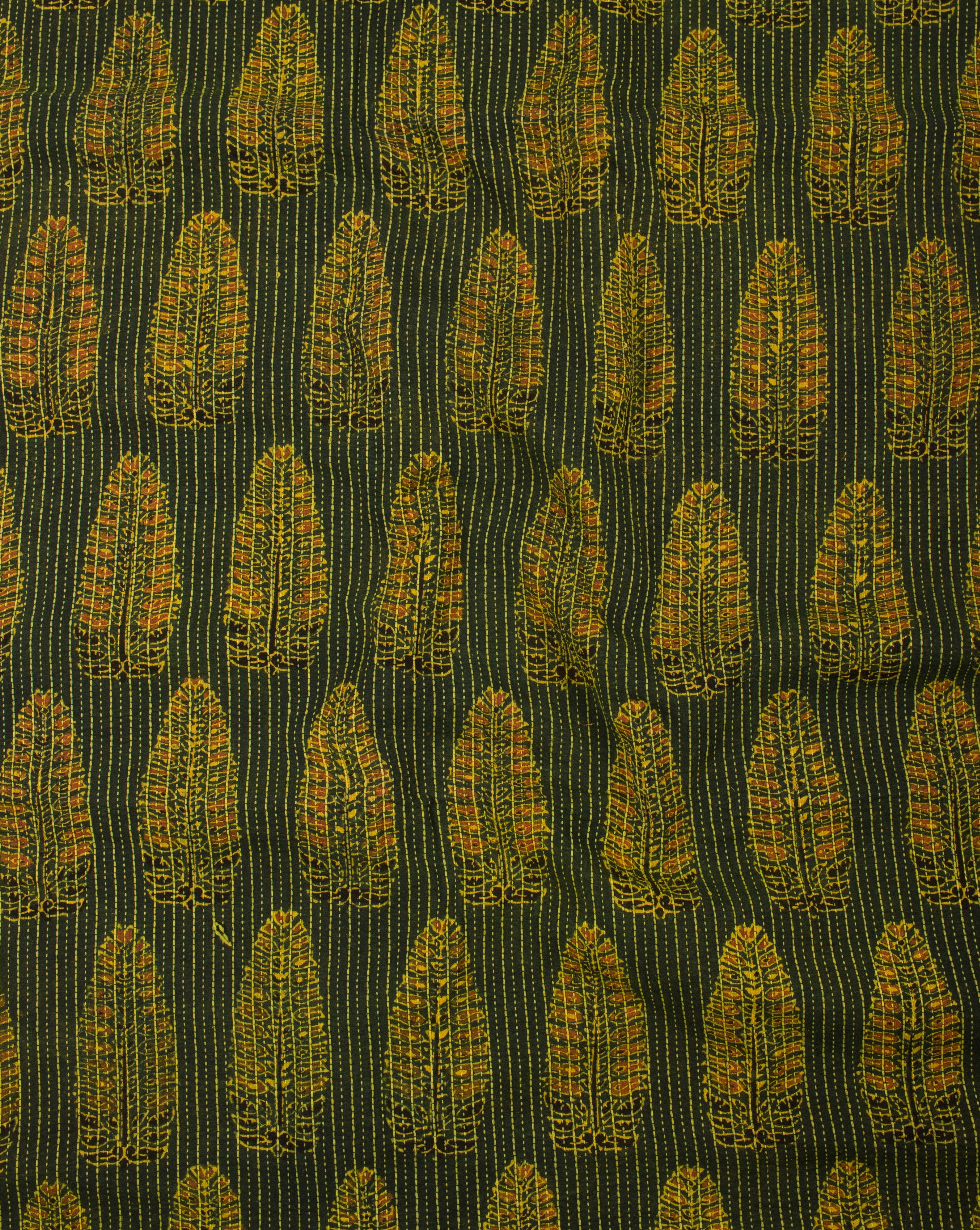 Green Black Boota Pattern Kantha Ajrak Hand Block Natural Dye Cotton Fabric - Fabriclore.com