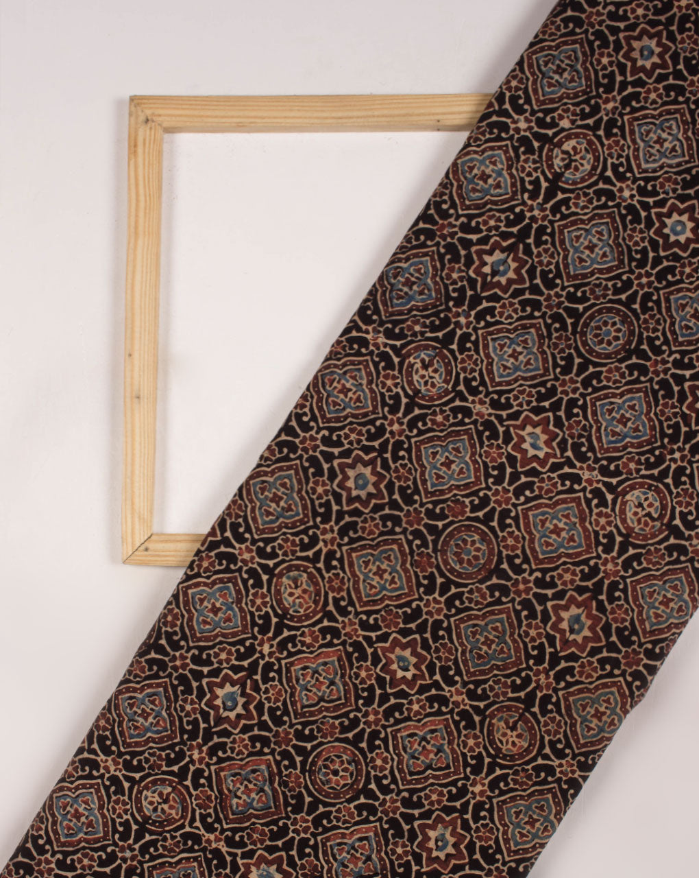 Black Blue Geometric Pattern Jhag Print Ajrak Hand Block Cotton Fabric - Fabriclore.com