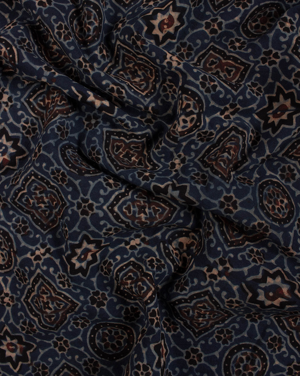 Blue Red Geometric Pattern Jhag Print Ajrak Hand Block Cotton Fabric - Fabriclore.com