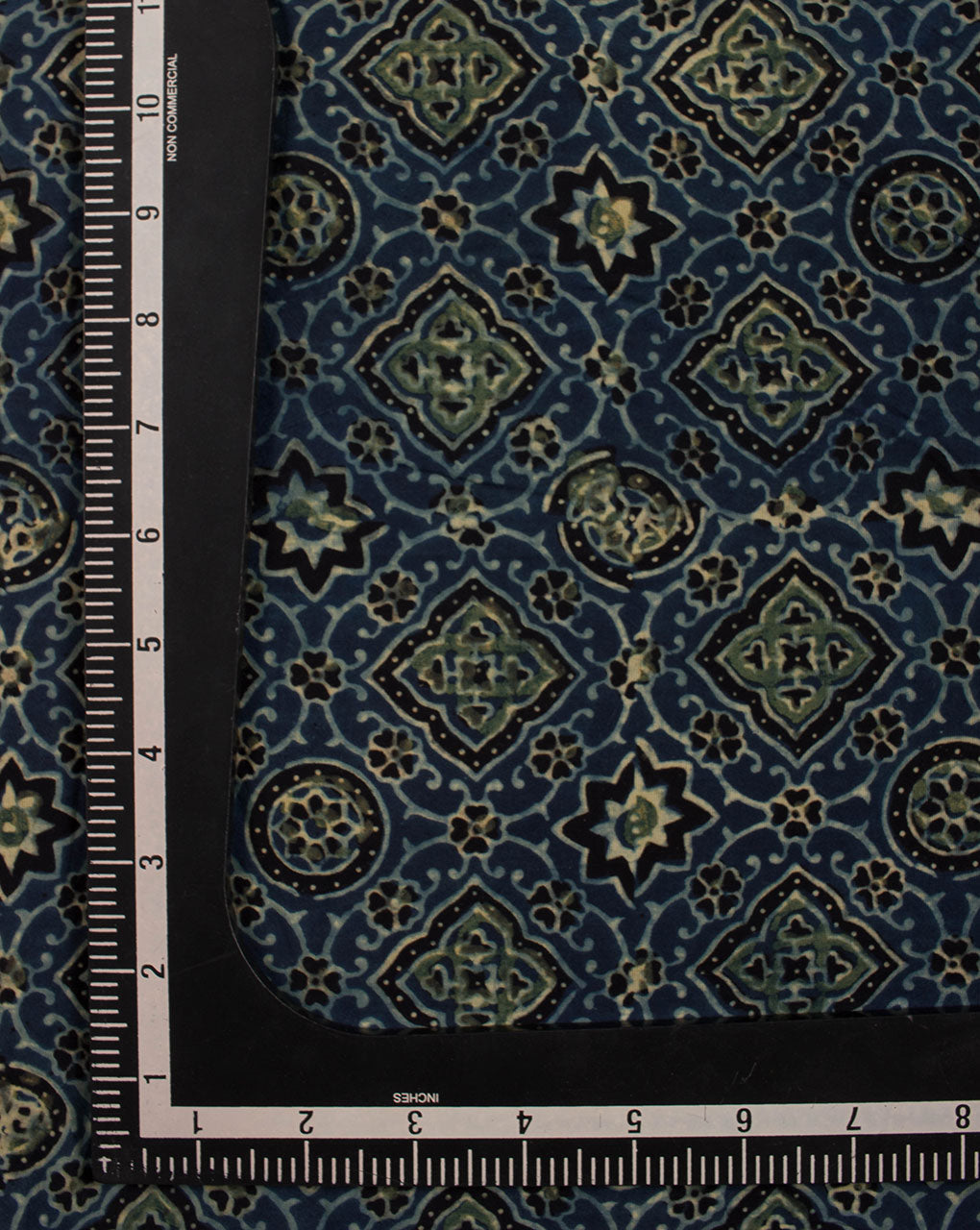 Teal Yellow Geometric Pattern Jhag Print Ajrak Hand Block Cotton Fabric - Fabriclore.com