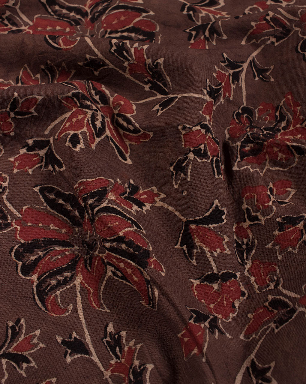 Brown Black Floral Pattern Jhag Print Ajrak Hand Block Cotton Fabric - Fabriclore.com