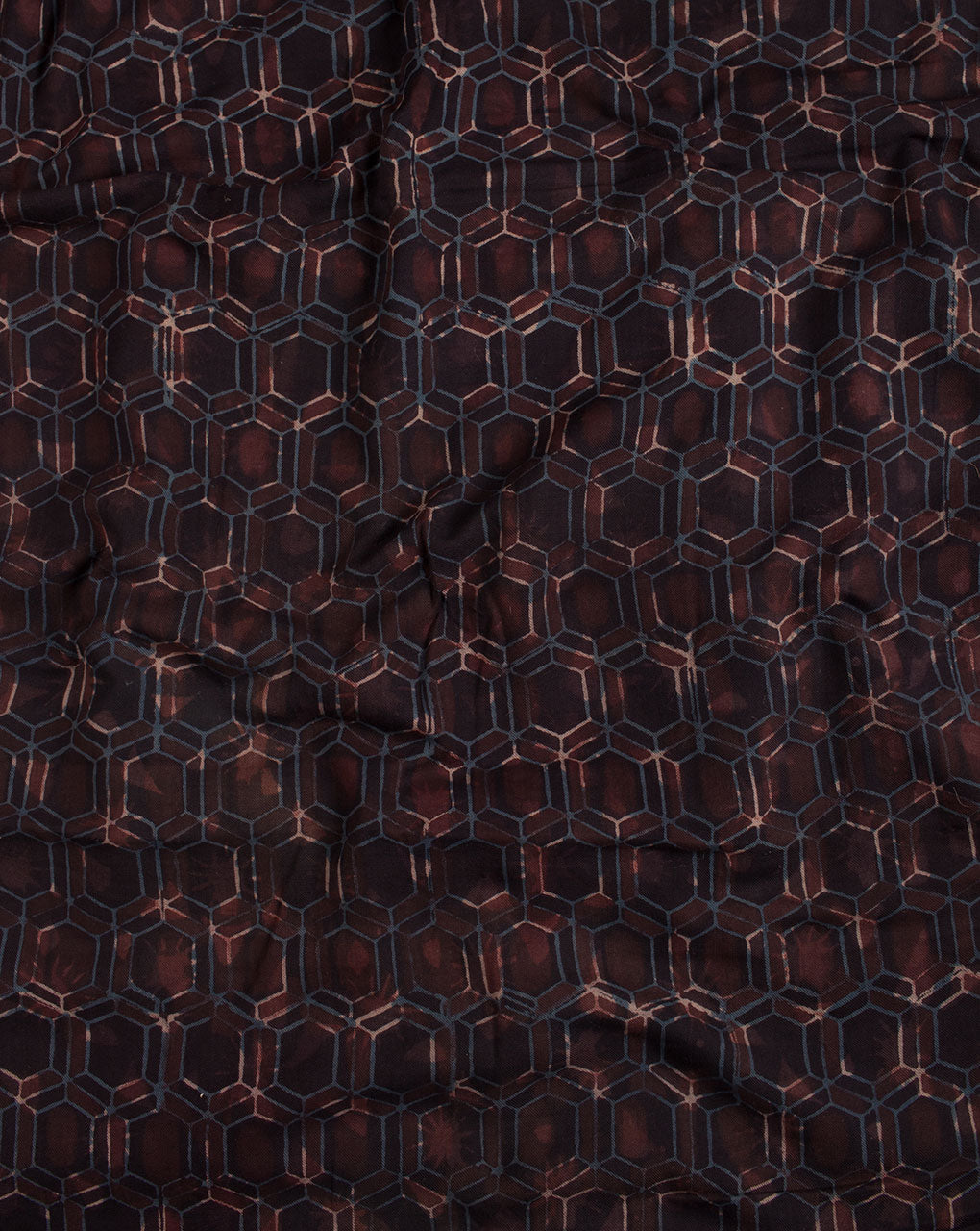 Geometric Natural Dye Jhag Ajrak Hand Block Twill Pure Handloom Cotton Fabric - Fabriclore.com