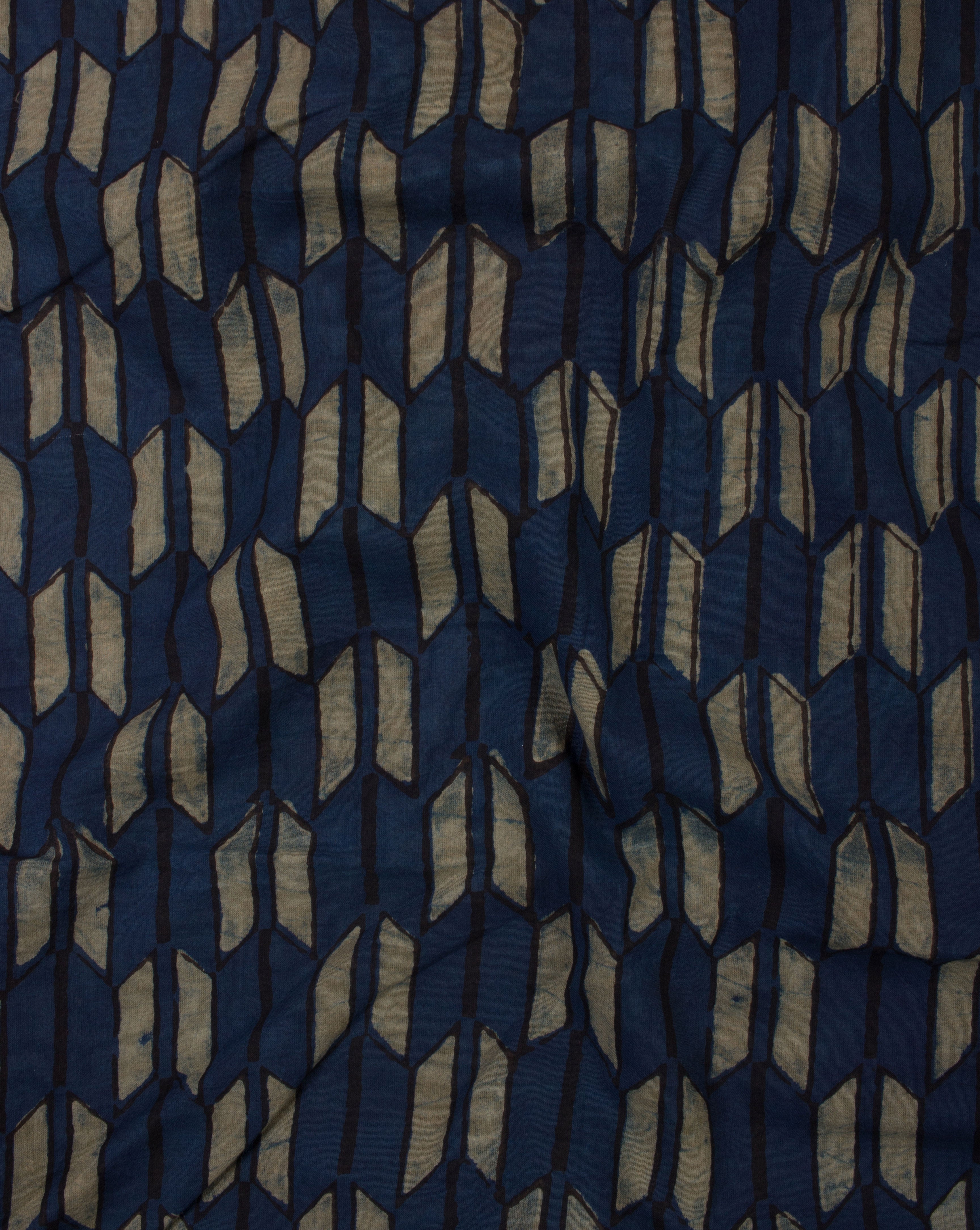 Geometric Pattern Akola Indigo Hand Block Certified Organic Cotton Fabric - Fabriclore.com