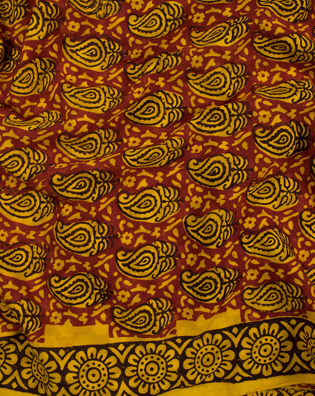 Hand Block Bordered Bagh Print Dobby Cotton Fabric - Fabriclore.com