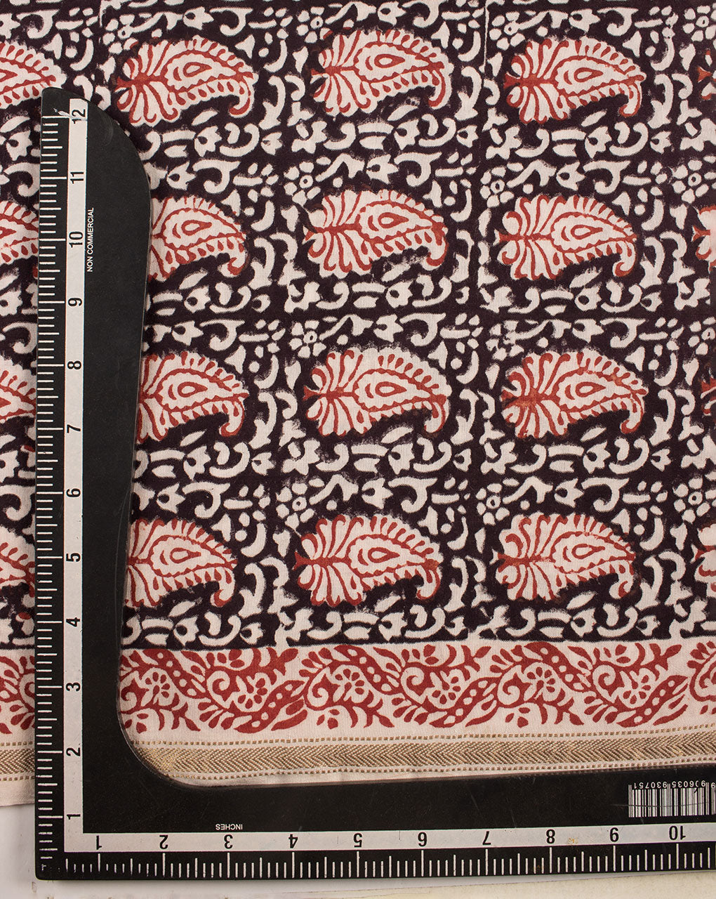 Hand Block Zari Border Bagh Print Mercerized Cotton Fabric - Fabriclore.com