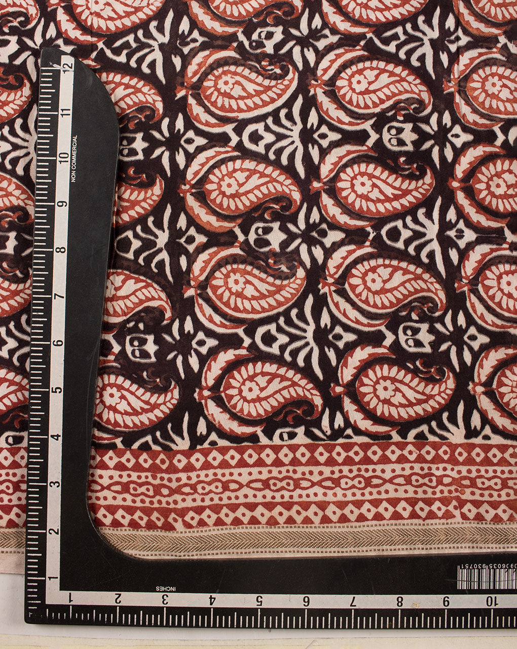 Hand Block Zari Border Bagh Print Mercerized Cotton Fabric - Fabriclore.com