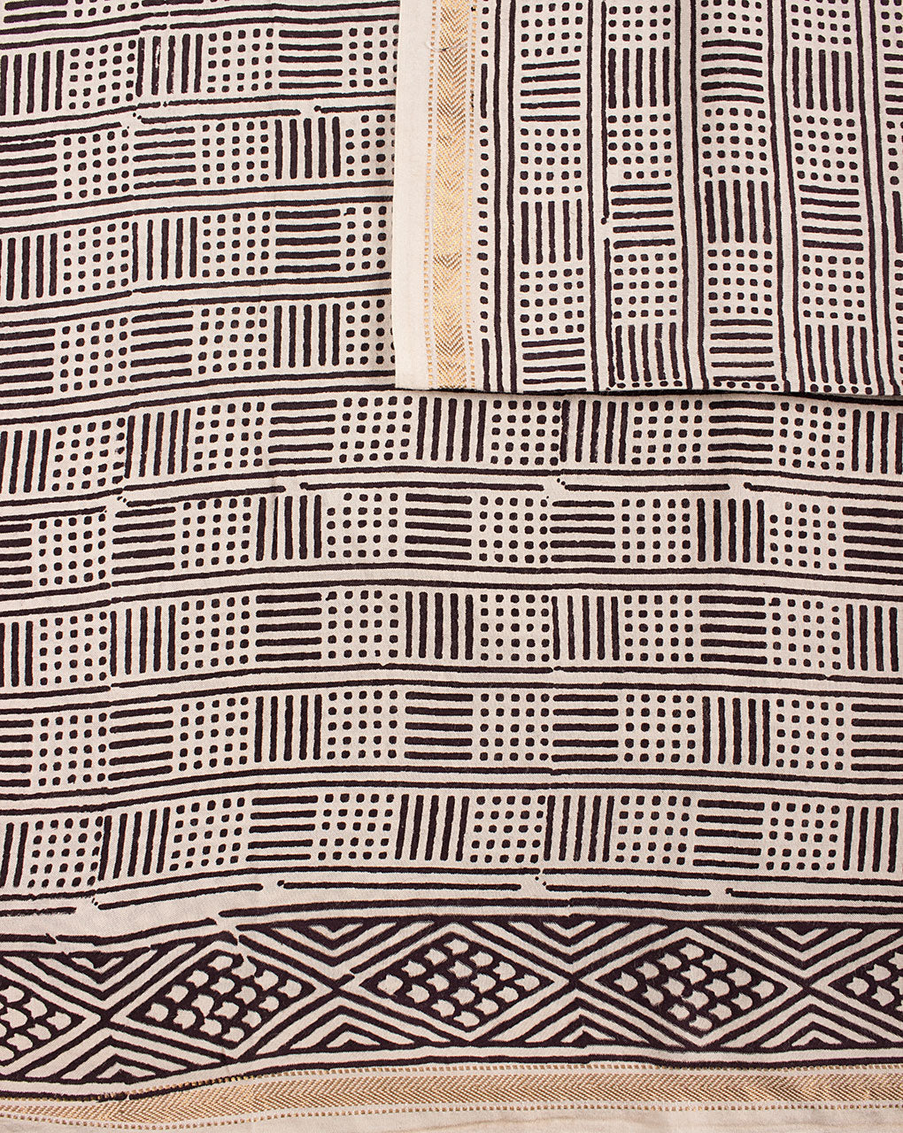 Hand Block Zari Border Bagh Print Mercerized Cotton Fabric - Fabriclore.com