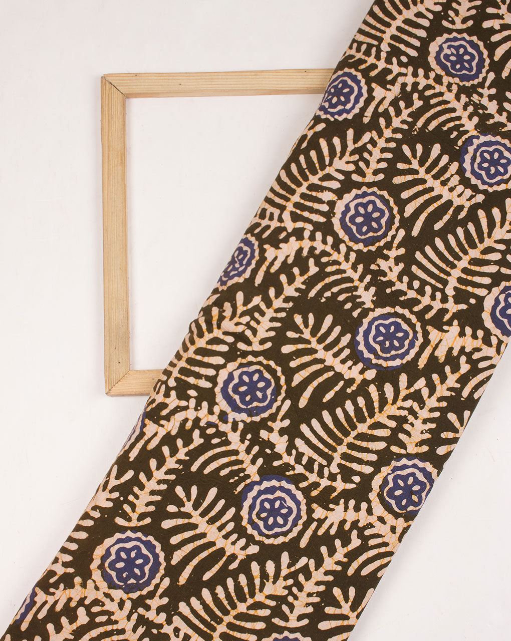 Green Blue Floral Pattern Kutch Wax Batik Hand Block Cotton Fabric - Fabriclore.com