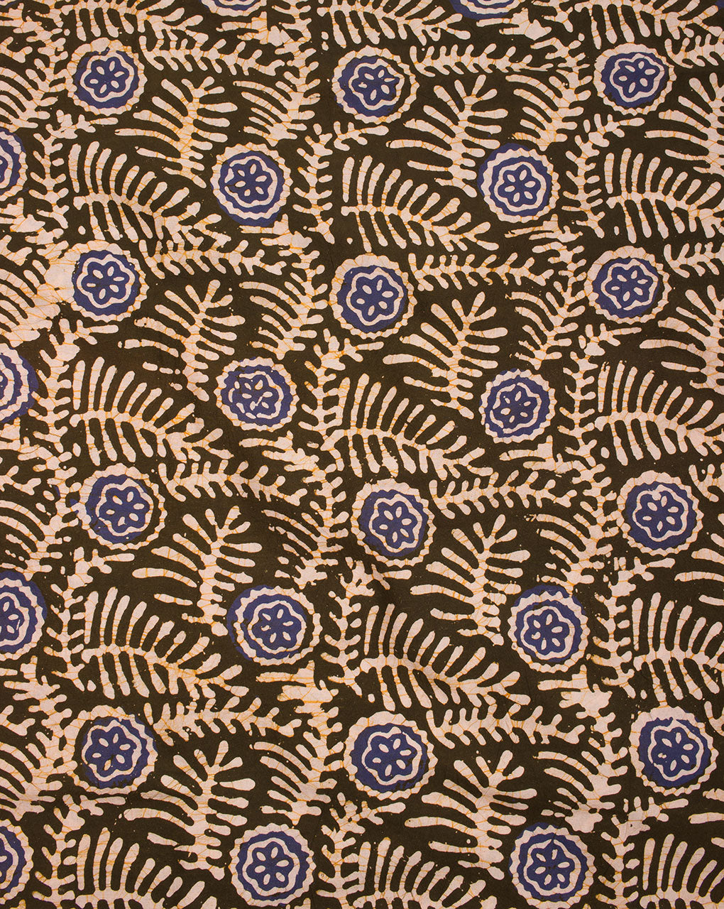 Green Blue Floral Pattern Kutch Wax Batik Hand Block Cotton Fabric - Fabriclore.com