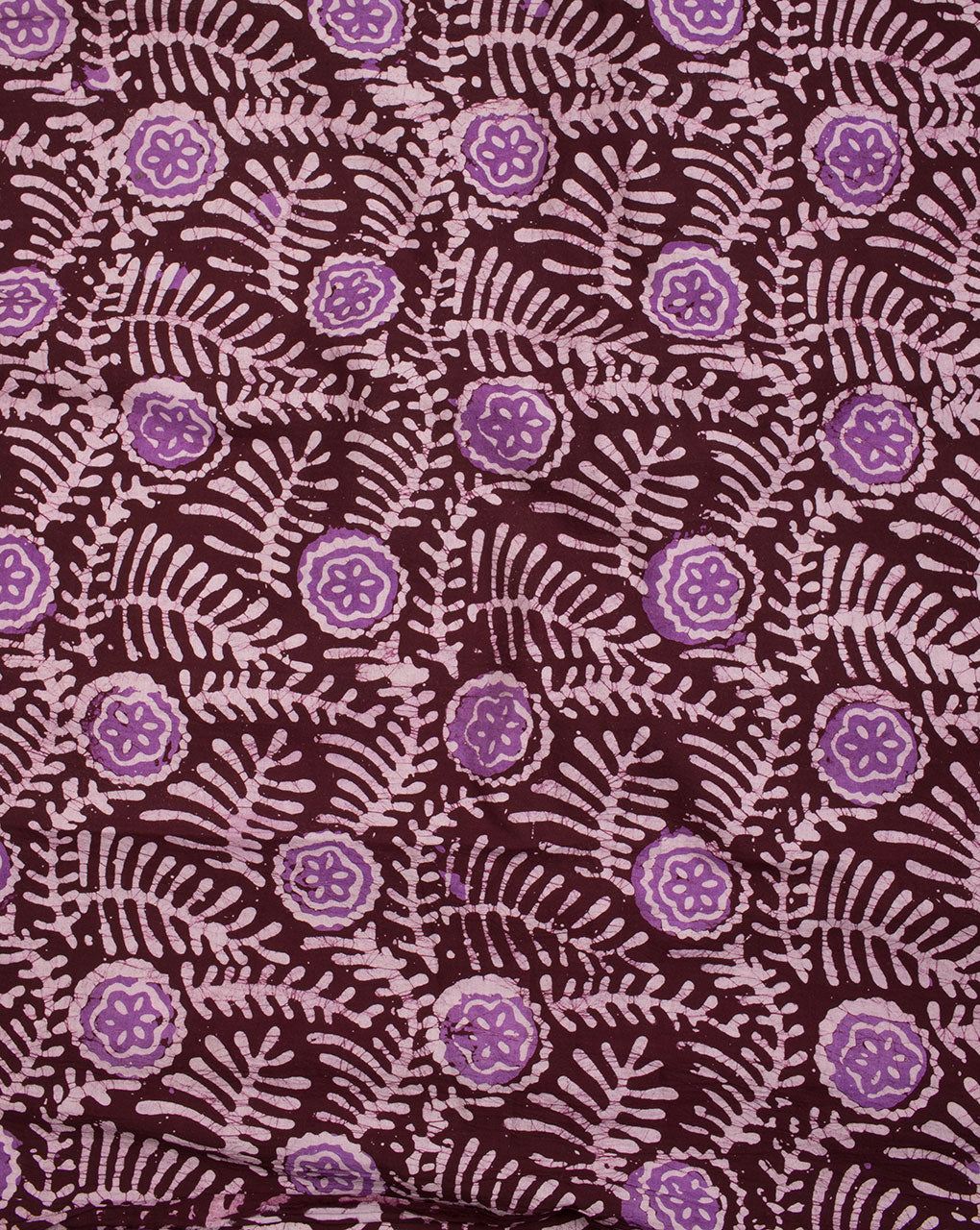 Brown Purple Floral Pattern Kutch Wax Batik Hand Block Cotton Fabric - Fabriclore.com