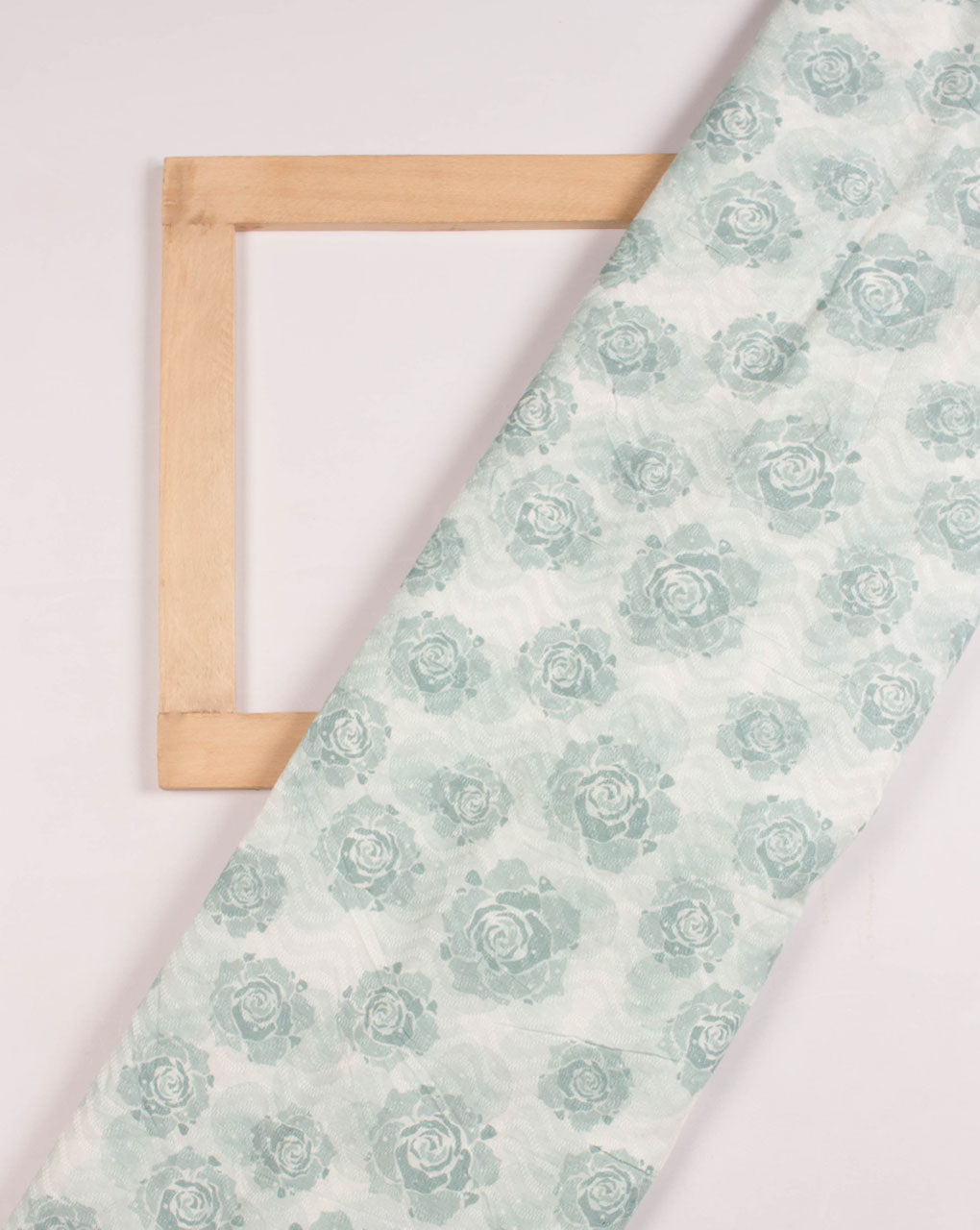 Off-White Grey Floral Digital Print Dobby Cotton Fabric - Fabriclore.com