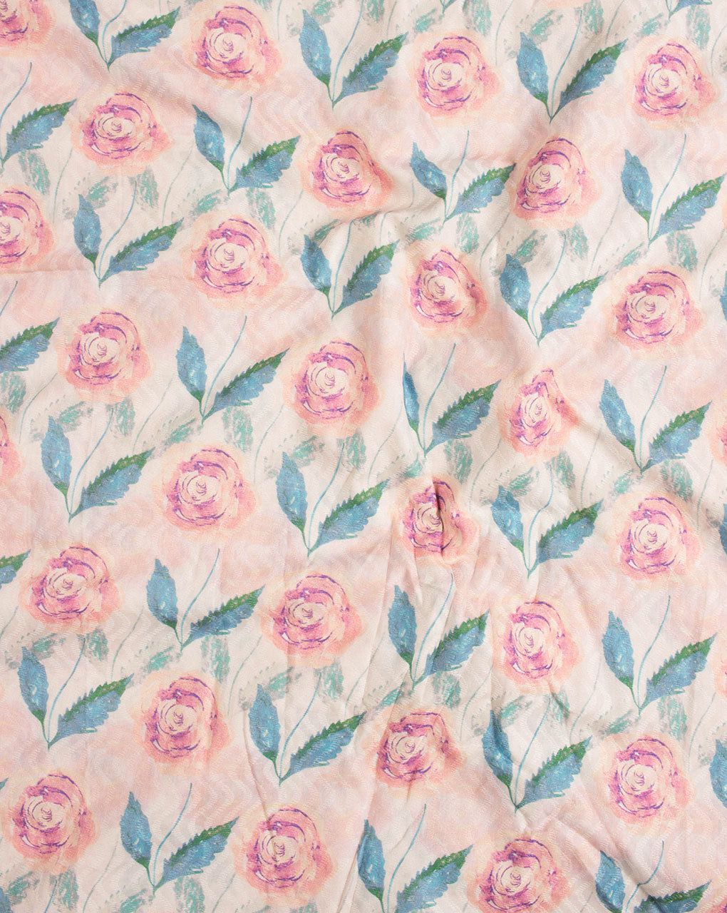 Off-White Pink Floral Digital Print Dobby Cotton Fabric - Fabriclore.com