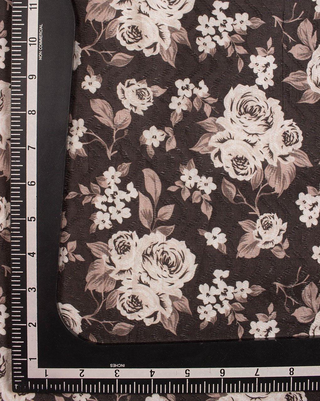 ( Pre-Cut 75 CM ) Black Off-White Floral Digital Print Dobby Cotton Fabric - Fabriclore.com