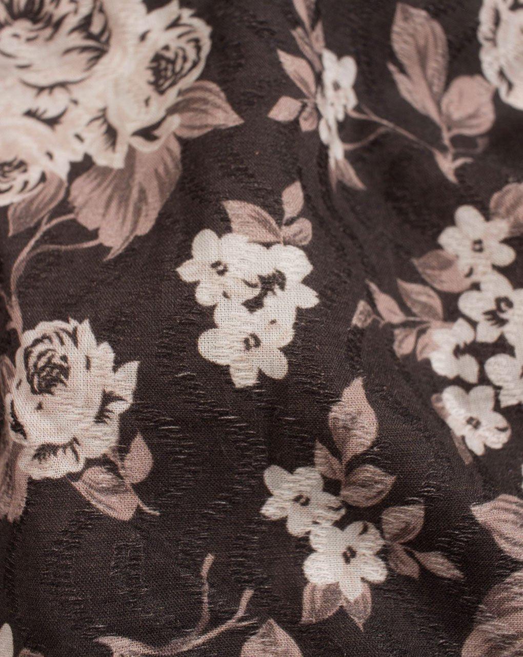 ( Pre-Cut 75 CM ) Black Off-White Floral Digital Print Dobby Cotton Fabric - Fabriclore.com
