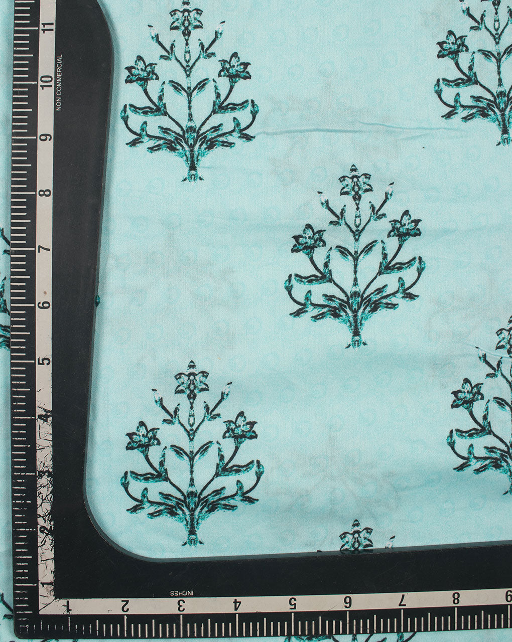 Turquoise Black Floral Pattern Digital Print Glazed Cotton Fabric - Fabriclore.com