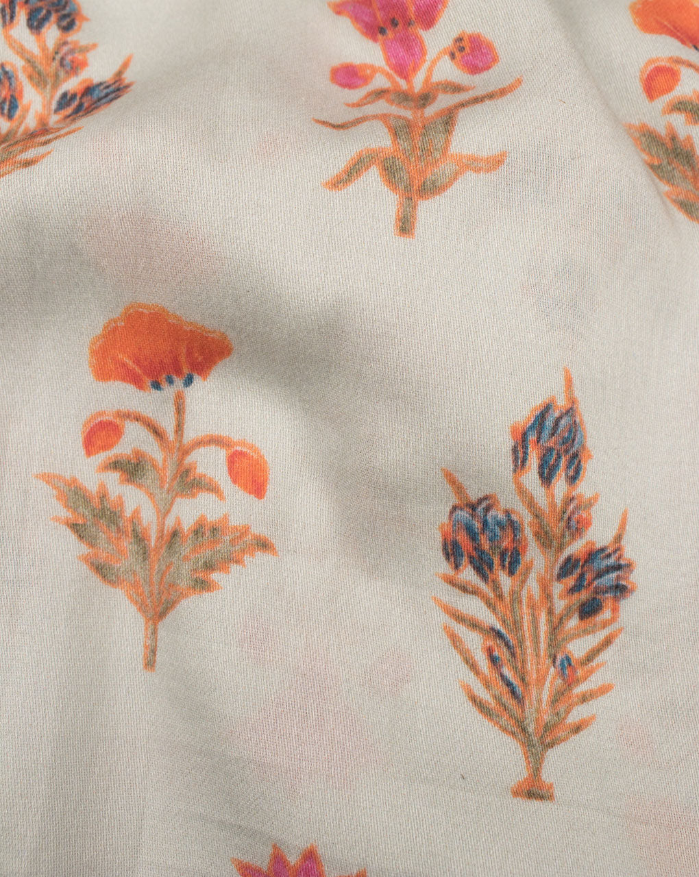Grey Pink Floral Pattern Digital Print Glazed Cotton Fabric - Fabriclore.com