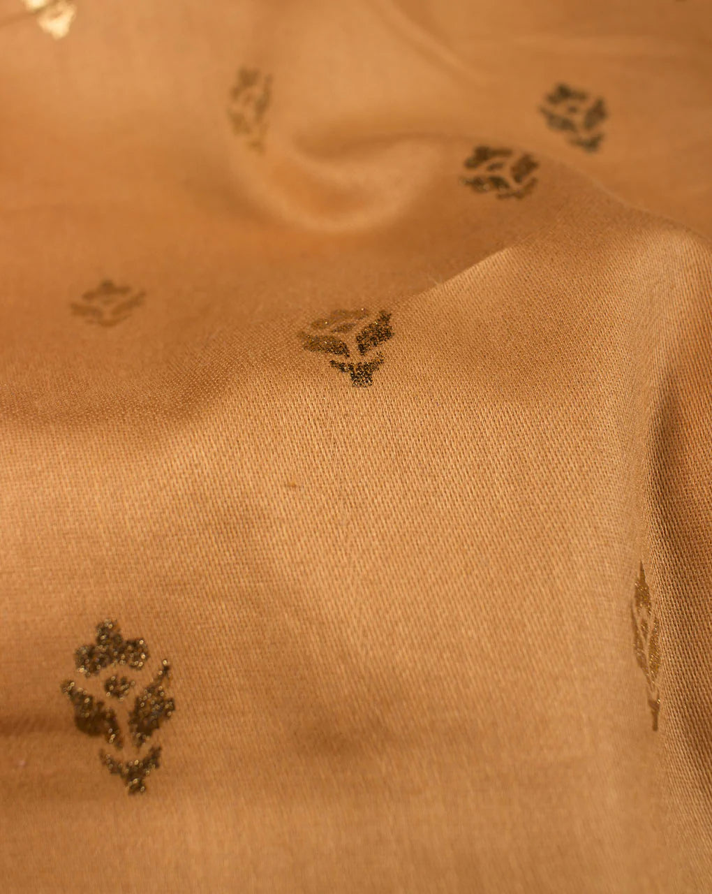 Brown Booti Foil Screen Print Glazed Cotton Fabric - Fabriclore.com