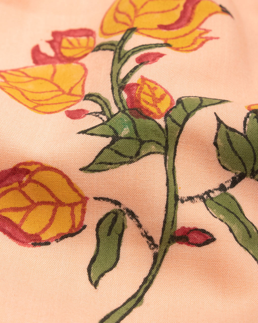Salmon Yellow Exclusive Design Floral Hand Block Lizzy Bizzy Fabric - Fabriclore.com