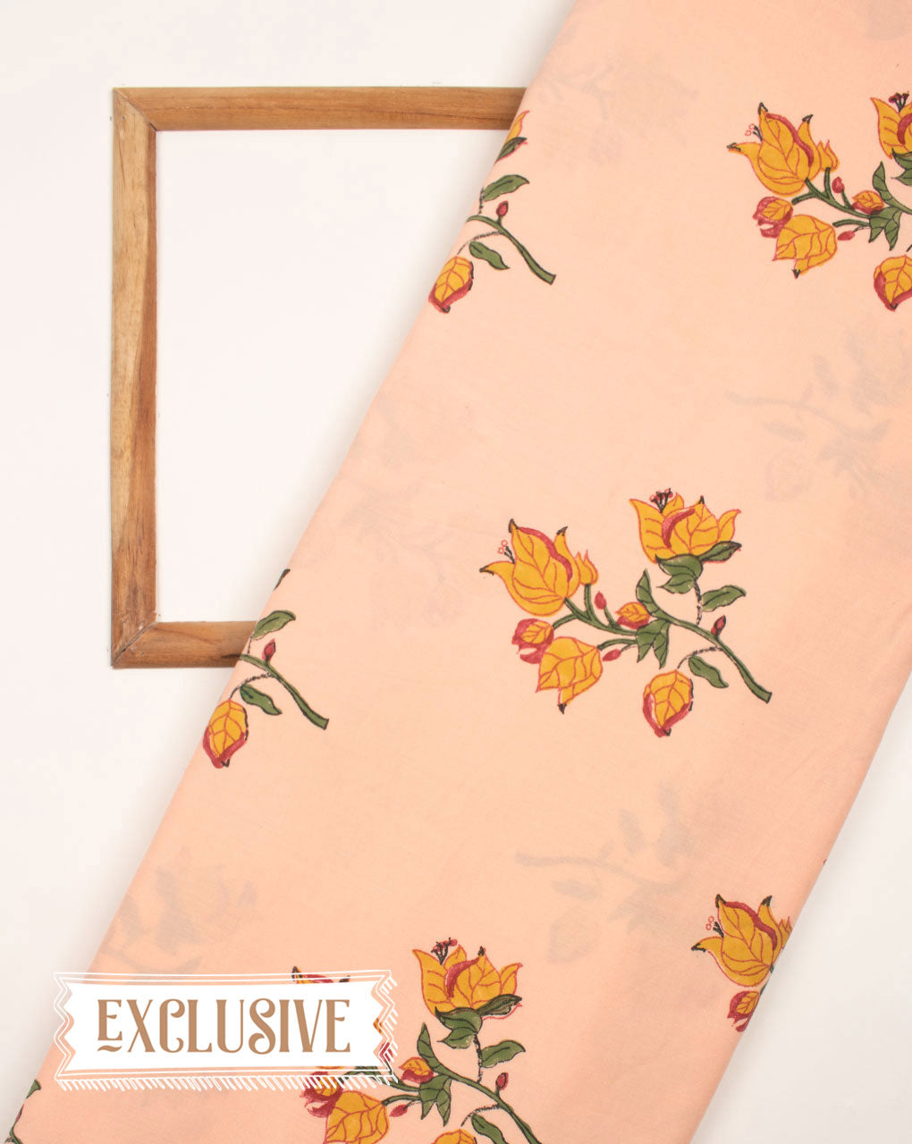 Salmon Yellow Exclusive Design Floral Hand Block Lizzy Bizzy Fabric - Fabriclore.com