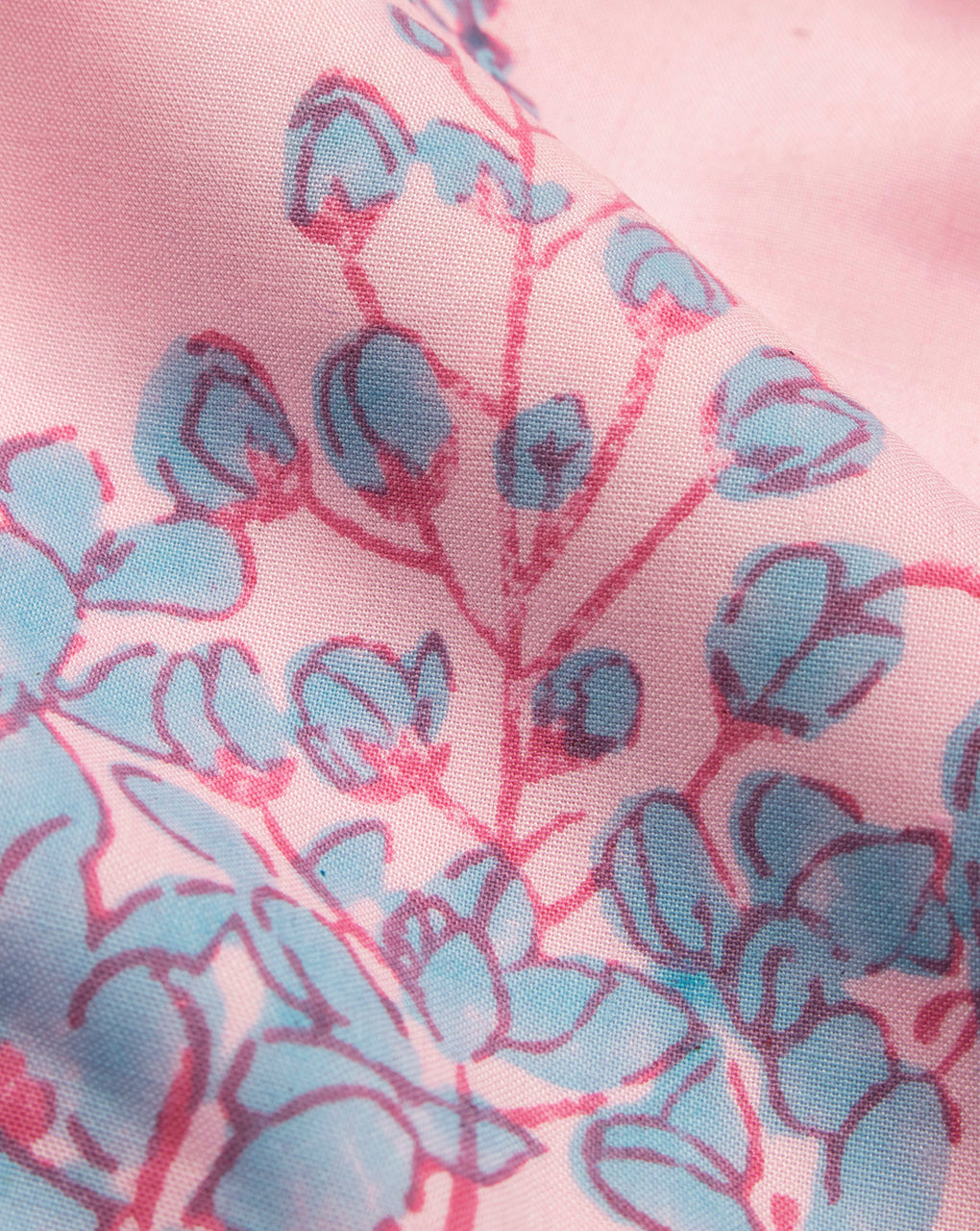Pink & Blue Exclusive Design Floral Hand Block Lizzy Bizzy Fabric - Fabriclore.com