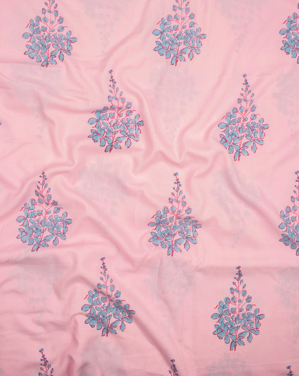 Pink & Blue Exclusive Design Floral Hand Block Lizzy Bizzy Fabric - Fabriclore.com