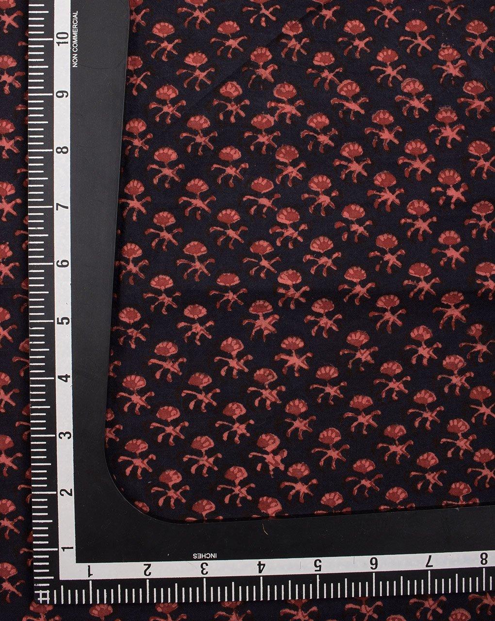 ( Pre-Cut 50 CM ) Navy Blue Maroon Authentic Pattern Fadat Print Hand Block Cotton Fabric - Fabriclore.com