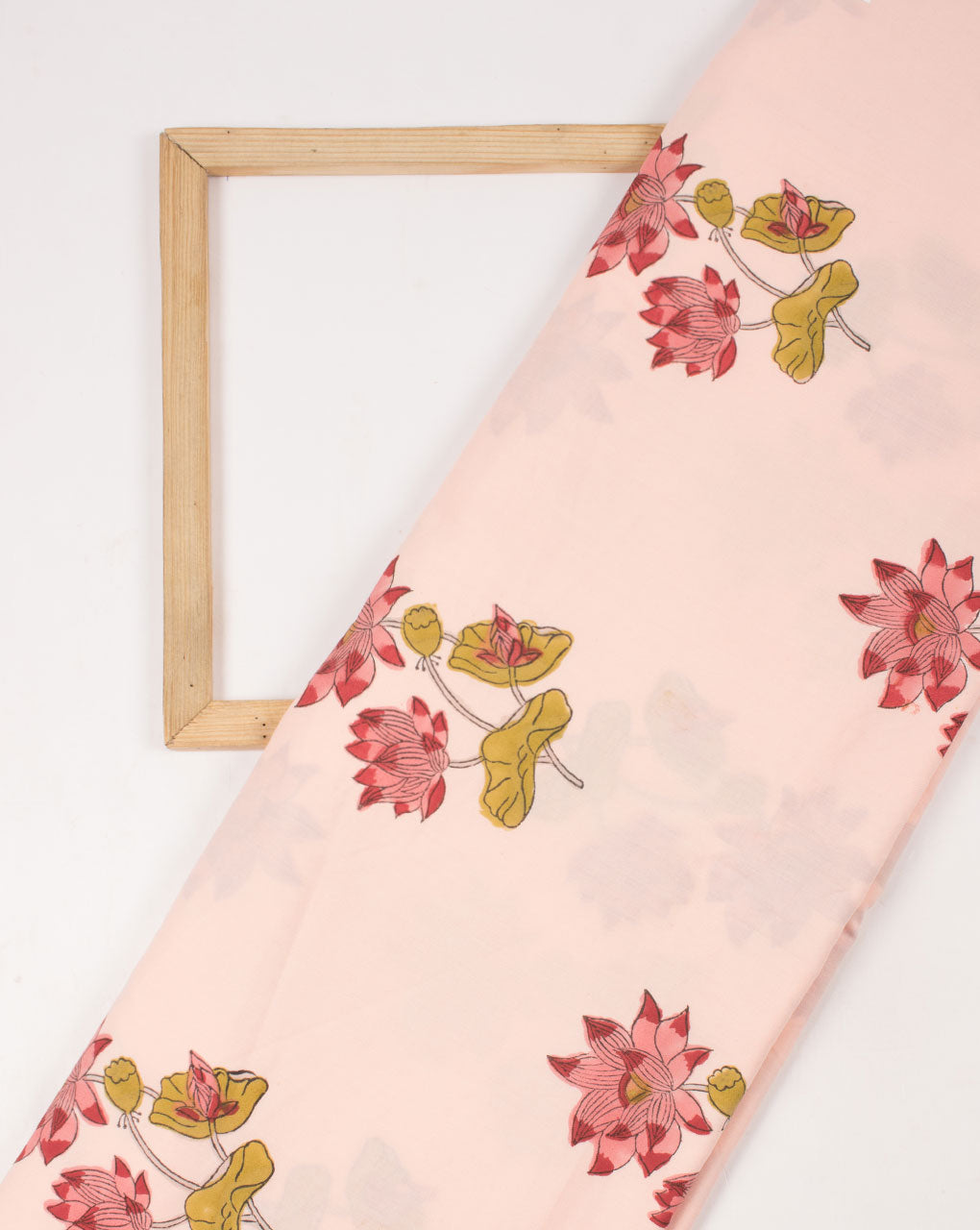 Peach Red Floral Pattern Hand Block Lizzy Bizzy Cotton Fabric - Fabriclore.com
