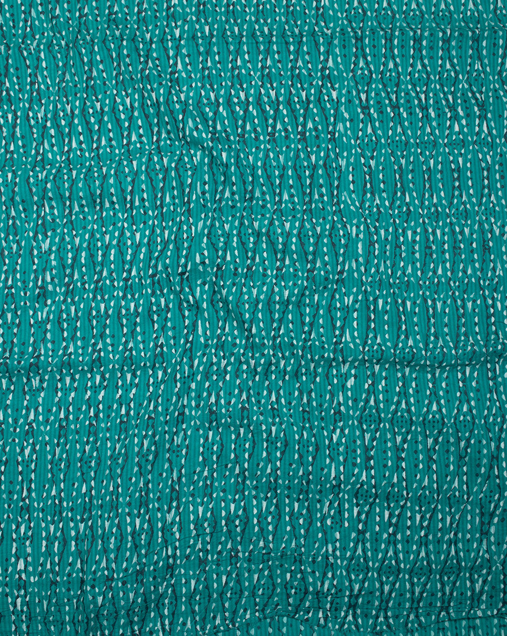Green Geometric Pattern Missing Dent Hand Block Cotton Fabric - Fabriclore.com