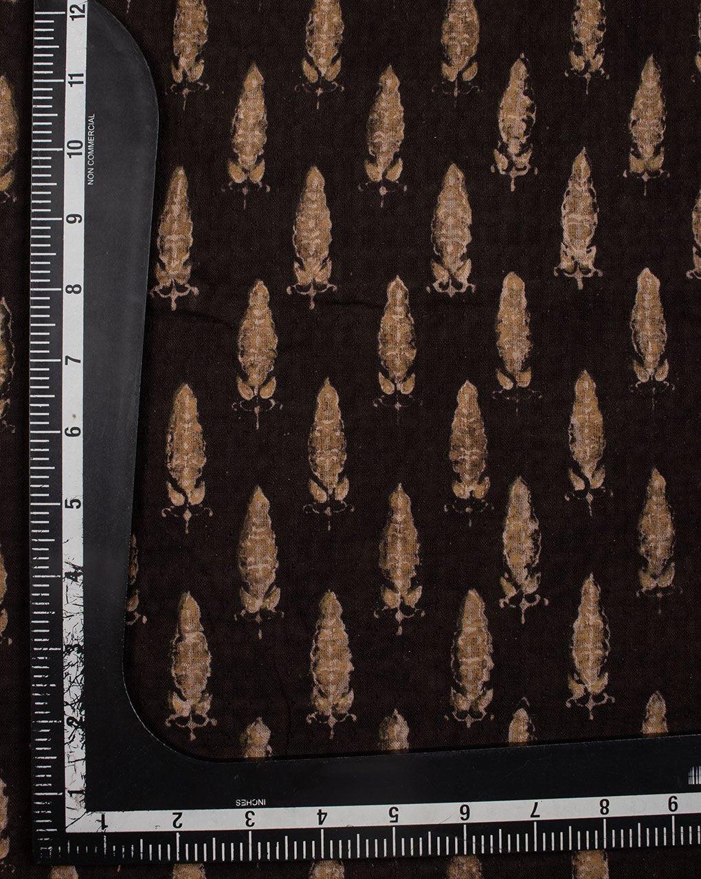 ( Pre-Cut 1.5 MTR ) Black Booti Pattern Natural Dye Jhag Print Dobby Hand Block Cotton Fabric - Fabriclore.com