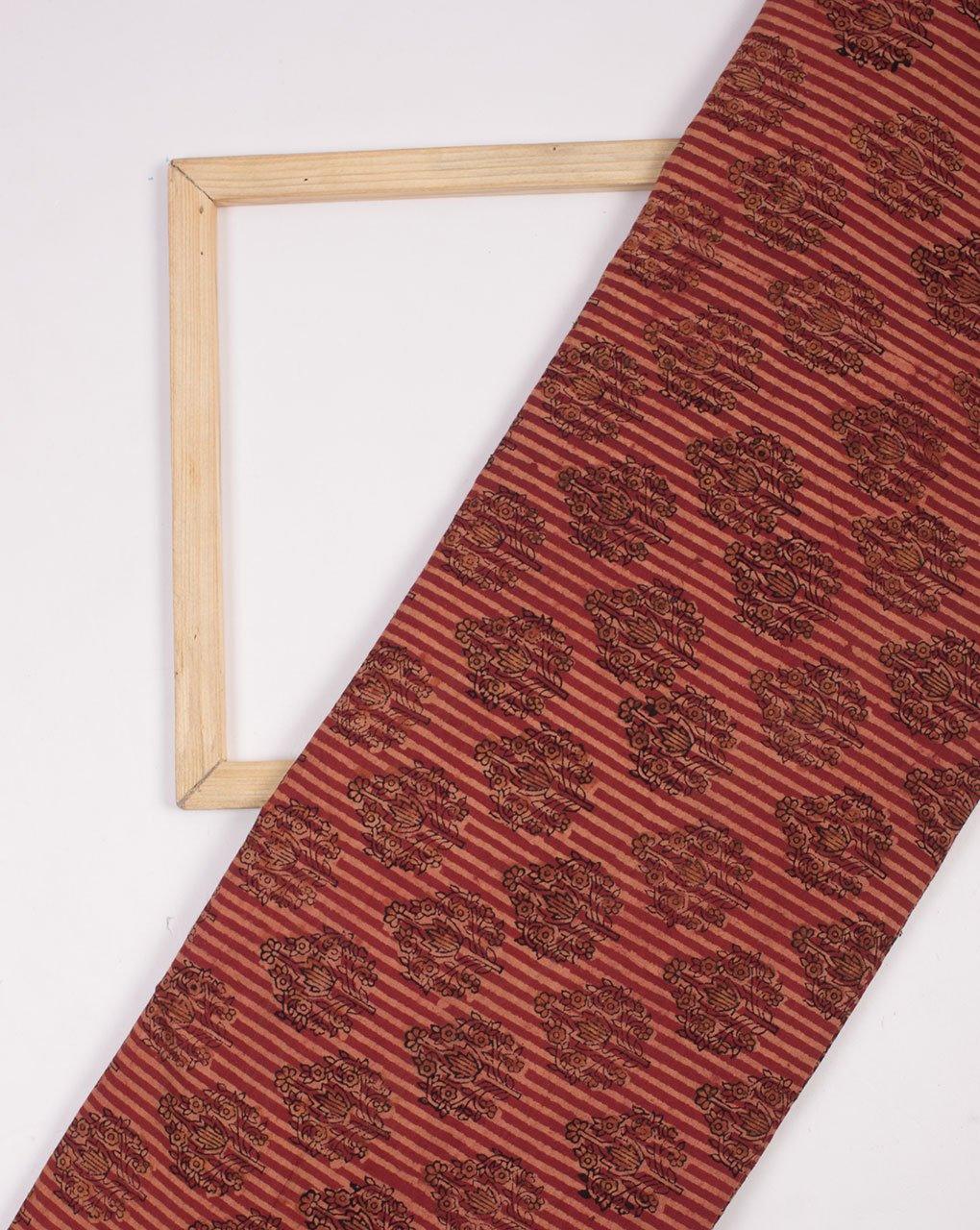 ( Pre-Cut 1.25 MTR ) Red Boota Pattern Natural Dye Jhag Print Hand Block Cotton Fabric - Fabriclore.com