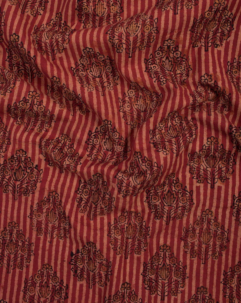 ( Pre-Cut 1.25 MTR ) Red Boota Pattern Natural Dye Jhag Print Hand Block Cotton Fabric - Fabriclore.com