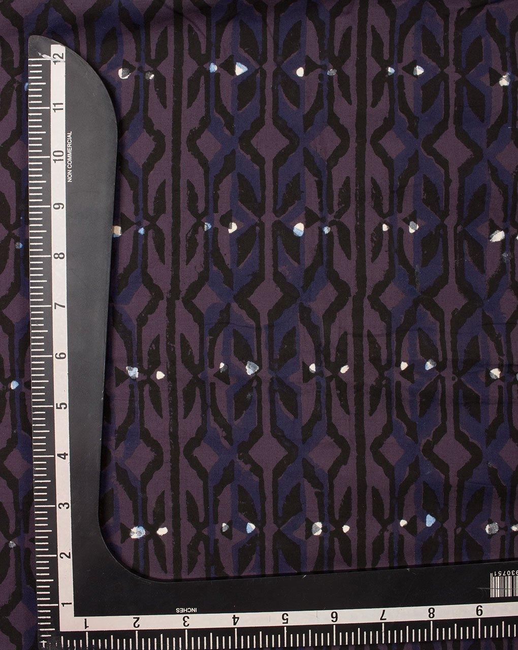 ( Pre-Cut 1.75 MTR ) Blue Black Geometric Pattern Hand Block Cotton Fabric - Fabriclore.com