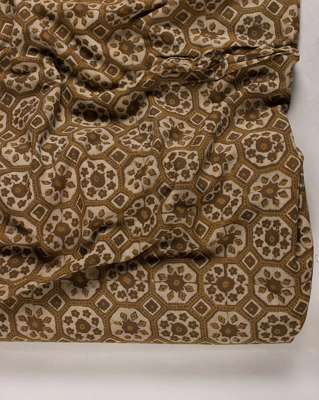 ( Pre Cut 60 CM ) Traditional Akola Hand Block Zari Border Mercerized Cotton Fabric