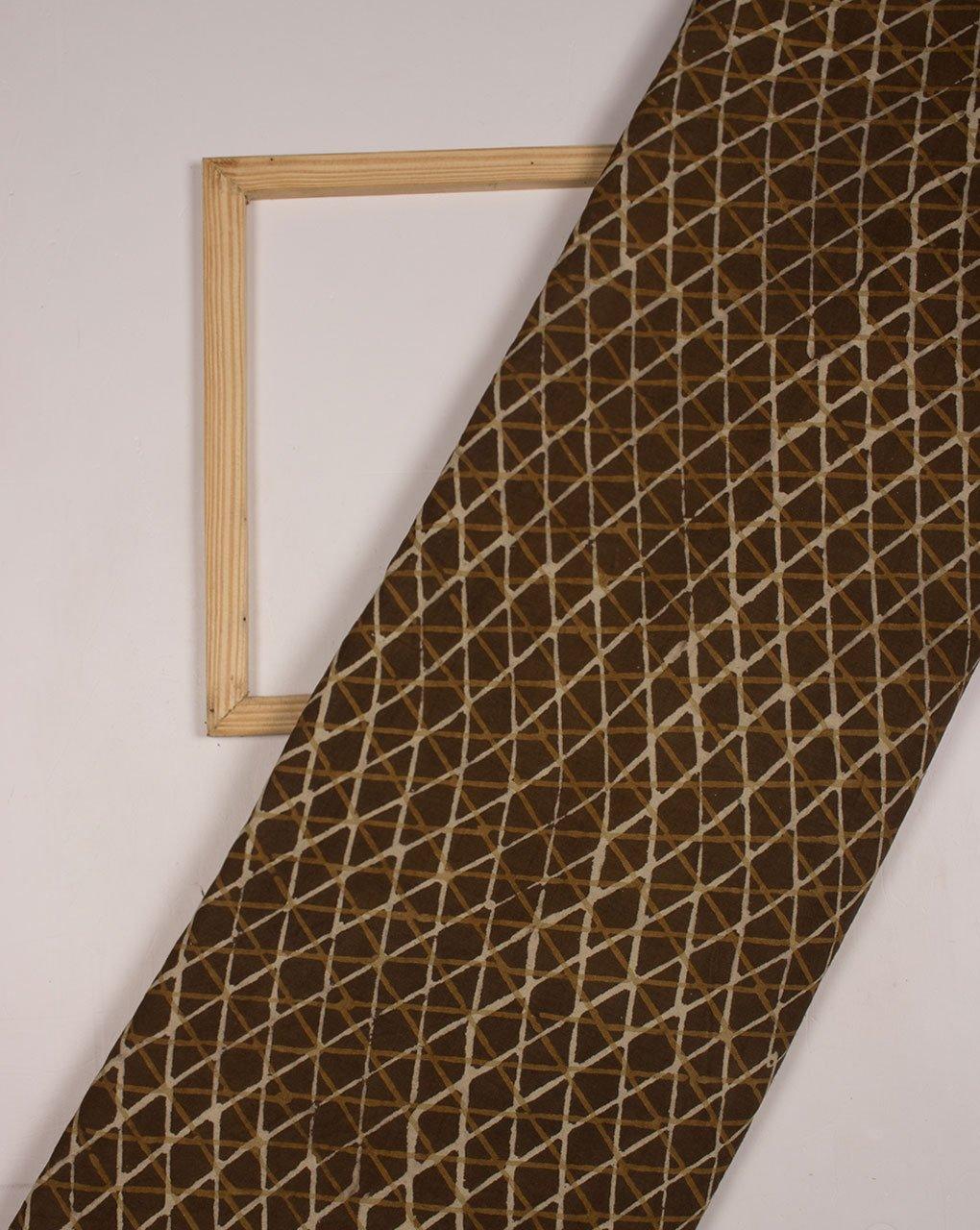 ( Pre-Cut 1.25 MTR ) Geometric Pattern Akola Hand Block Zari Border Mercerized Cotton Fabric - Fabriclore.com