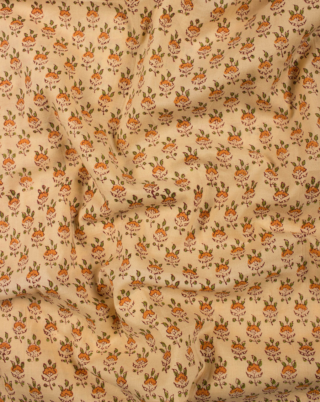 Yellow Orange Booti Pattern Hand Block Cotton Fabric - Fabriclore.com
