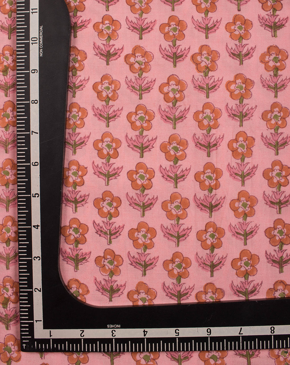 Salmon Orange Booti Pattern Hand Block Lizzy Bizzy Cotton Fabric - Fabriclore.com