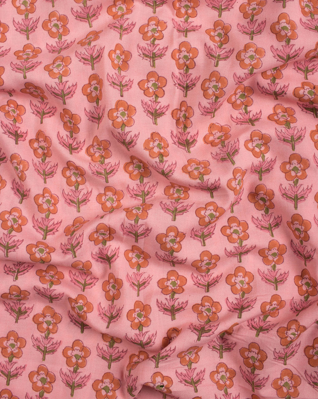 Salmon Orange Booti Pattern Hand Block Lizzy Bizzy Cotton Fabric - Fabriclore.com
