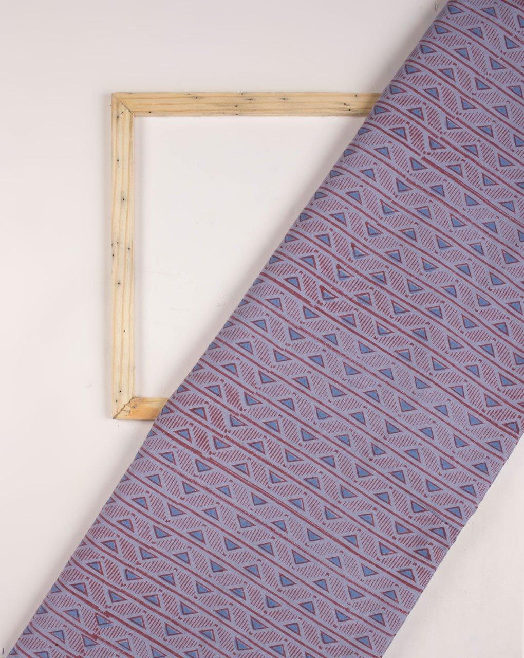 ( Pre-Cut 1 MTR ) Blue Red Geometric Pattern Hand Block Lizzy Bizzy Cotton Fabric - Fabriclore.com