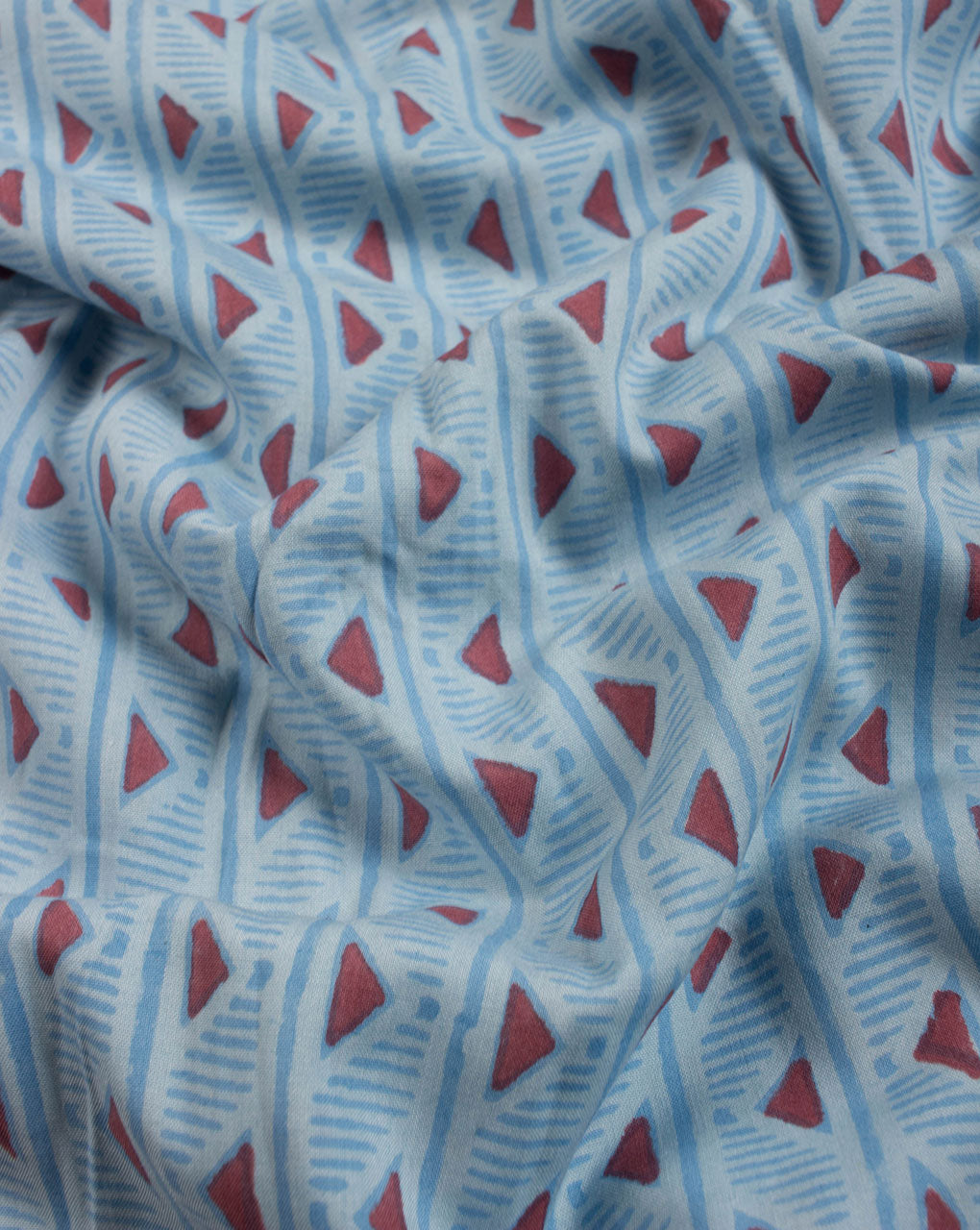 Turquoise Red Geometric Pattern Hand Block Lizzy Bizzy Cotton Fabric - Fabriclore.com