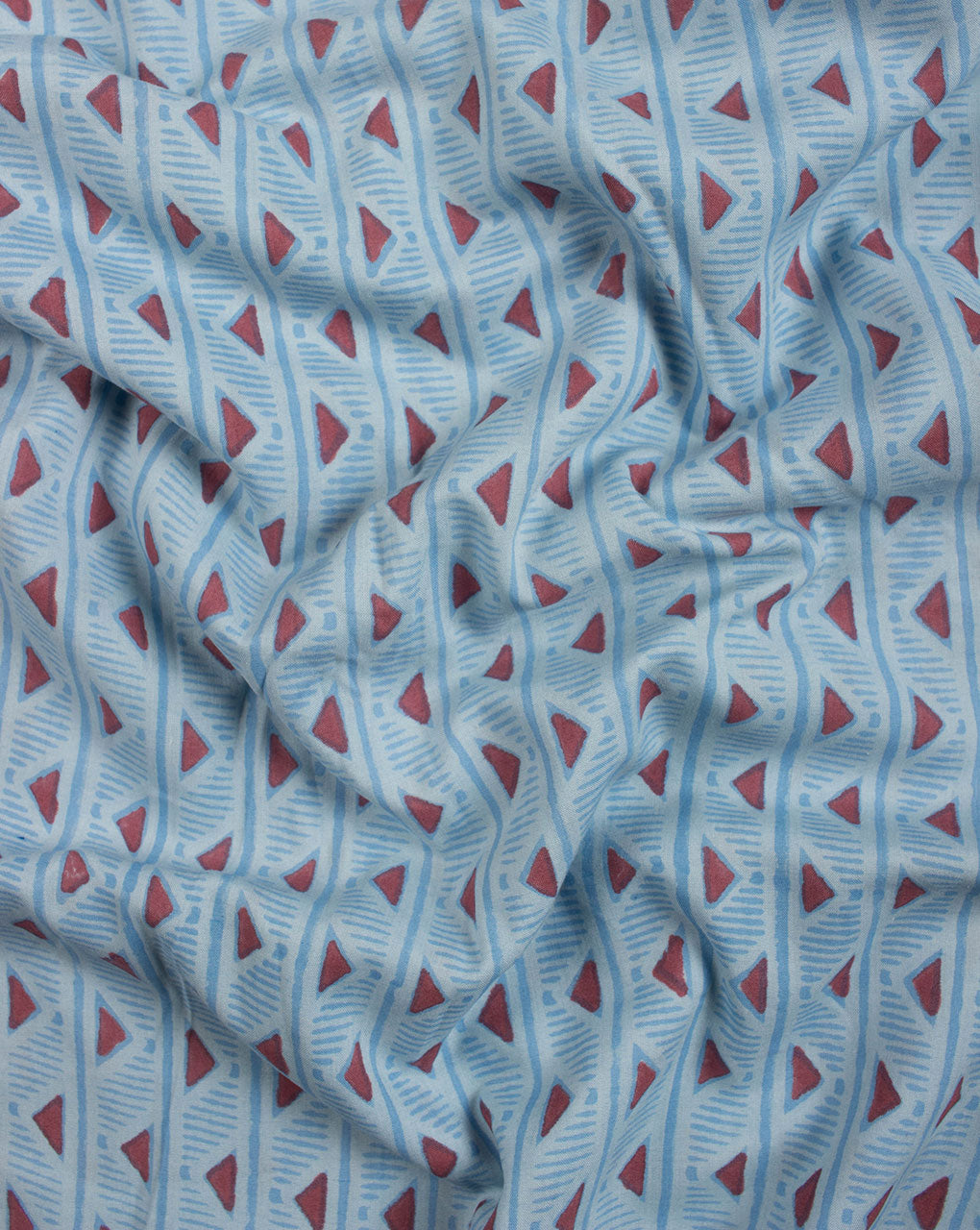 Turquoise Red Geometric Pattern Hand Block Lizzy Bizzy Cotton Fabric - Fabriclore.com