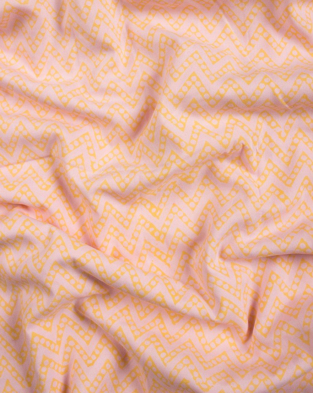 ( Pre-Cut 75 CM ) Light Pink Yellow Chevron Pattern Hand Block Lizzy Bizzy Cotton Fabric - Fabriclore.com