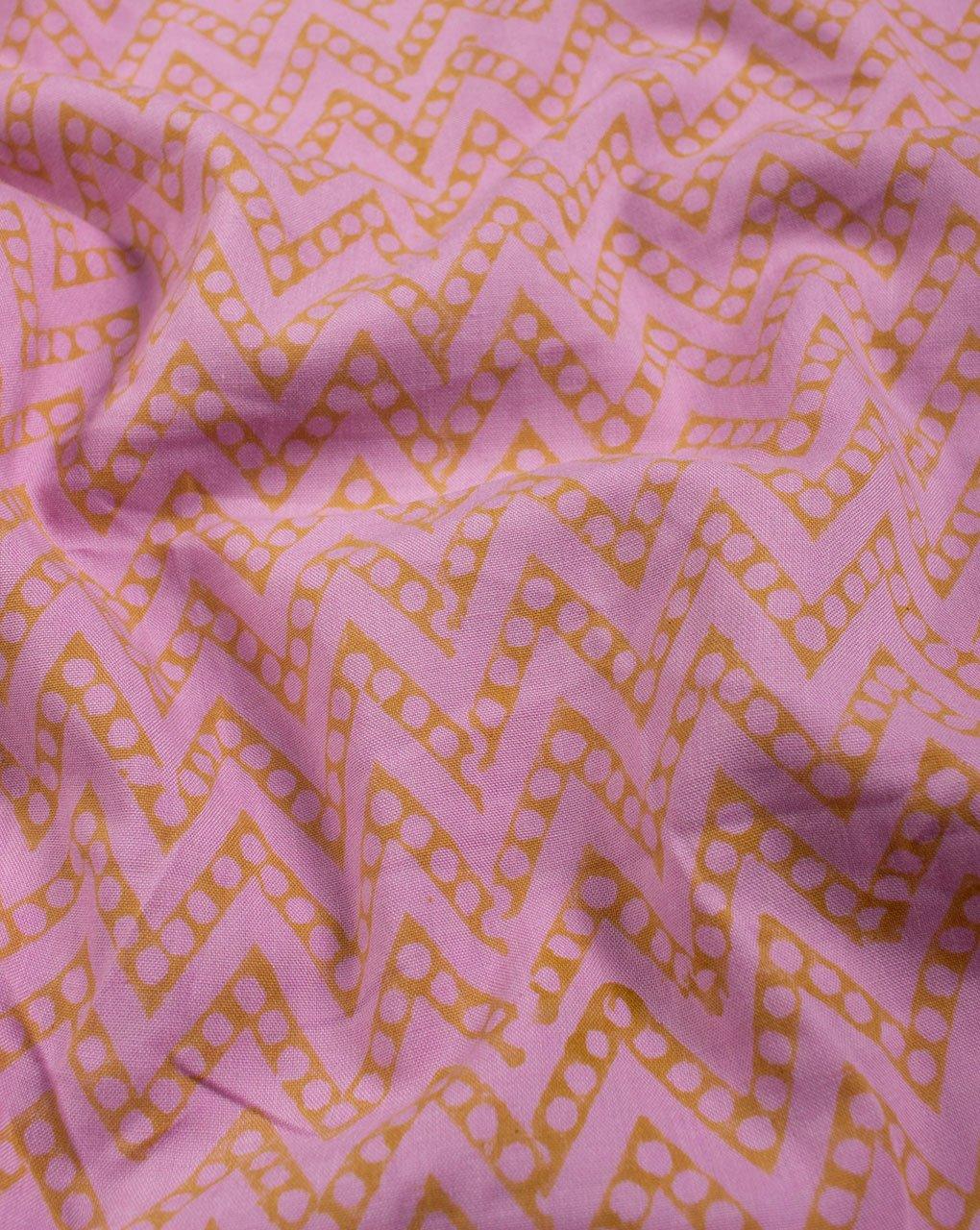 ( Pre-Cut 1.25 MTR ) Purple Green Chevron Pattern Hand Block Lizzy Bizzy Cotton Fabric - Fabriclore.com