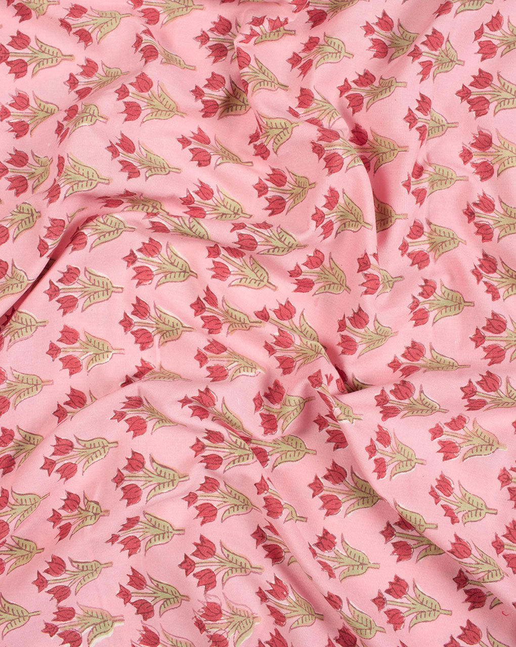 Pink Red Floral Rapid Hand Block Lizzy Bizzy Fabric - Fabriclore.com
