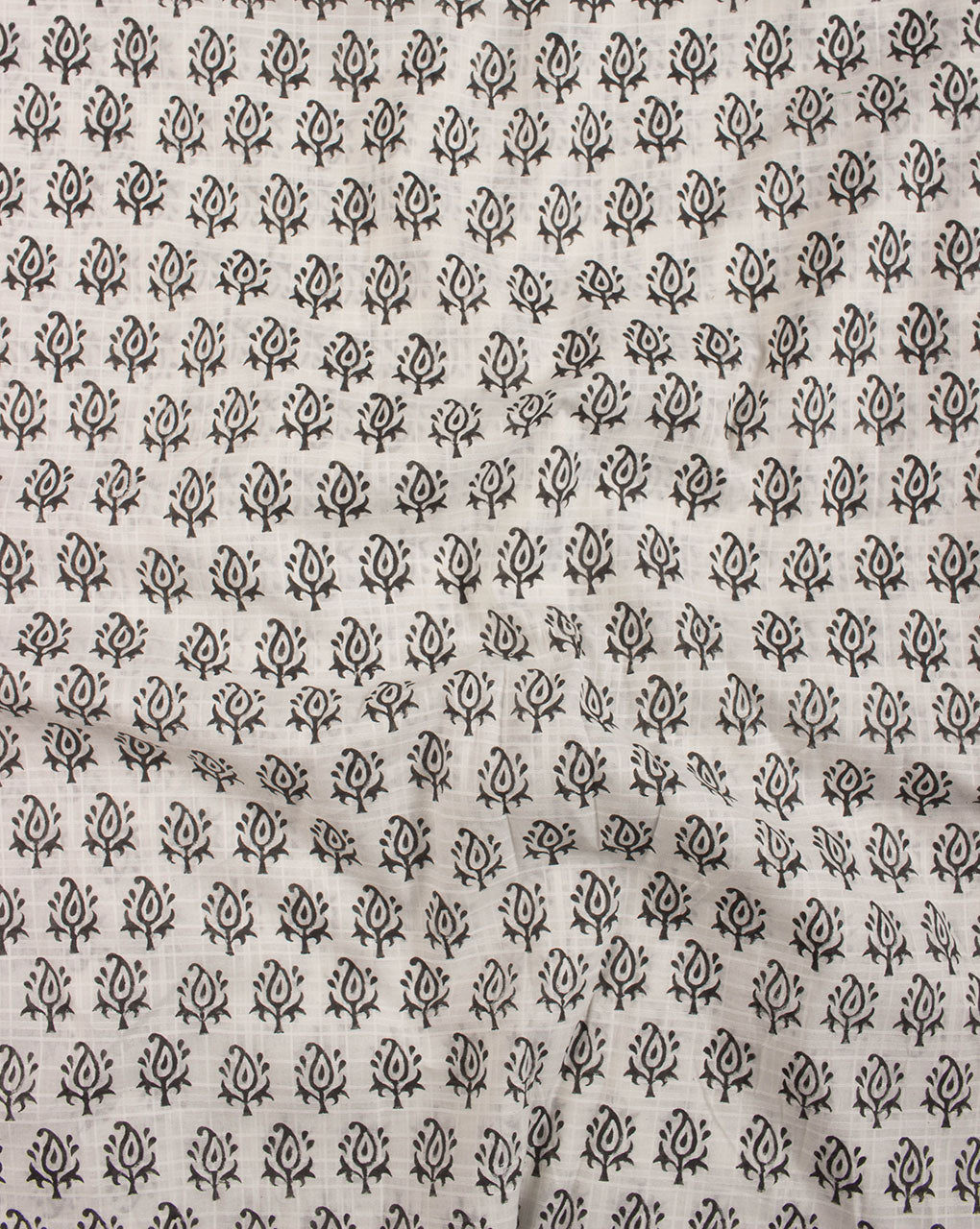 Paisley Monochrome Hand Block Dobby Cotton Fabric - Fabriclore.com
