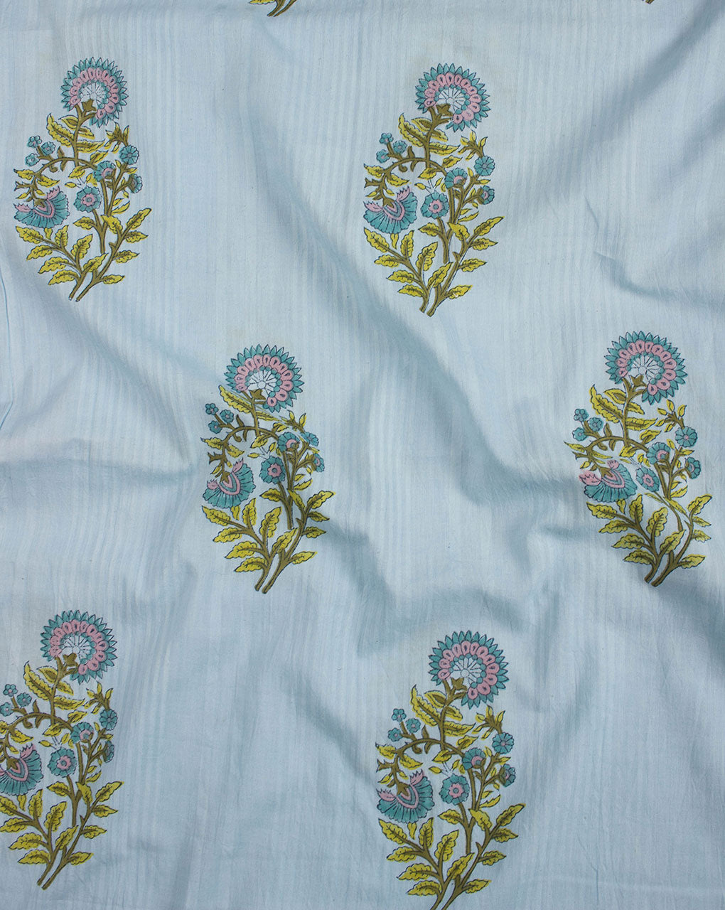 Blue Floral Hand Block Seersucker Cotton Fabric - Fabriclore.com