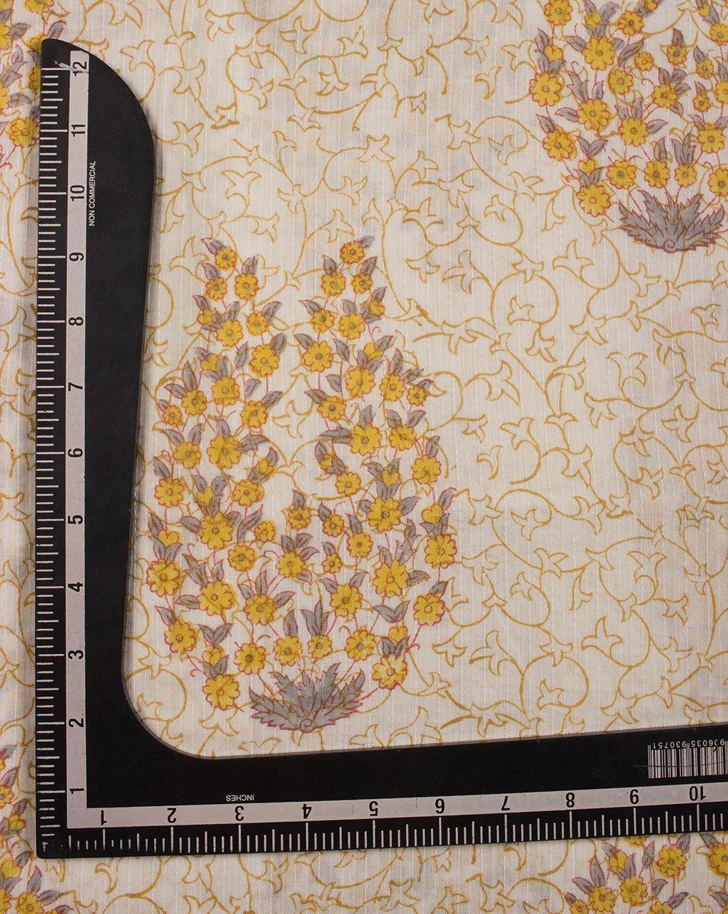 ( Pre-Cut 1 MTR ) Floral Hand Block Kantha Cotton Fabric - Fabriclore.com