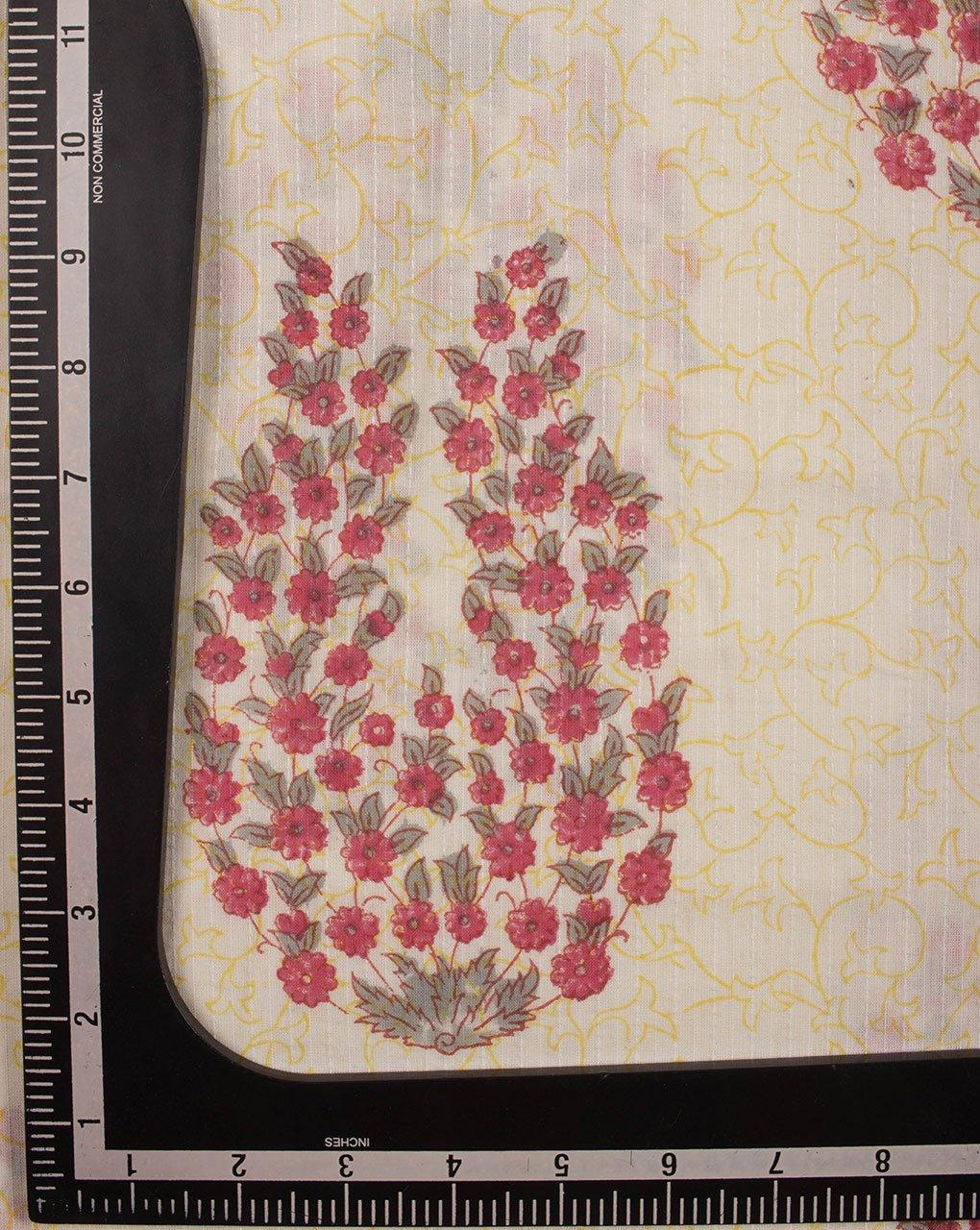 ( Pre-Cut 1.25 MTR ) Floral Hand Block Kantha Cotton Fabric - Fabriclore.com
