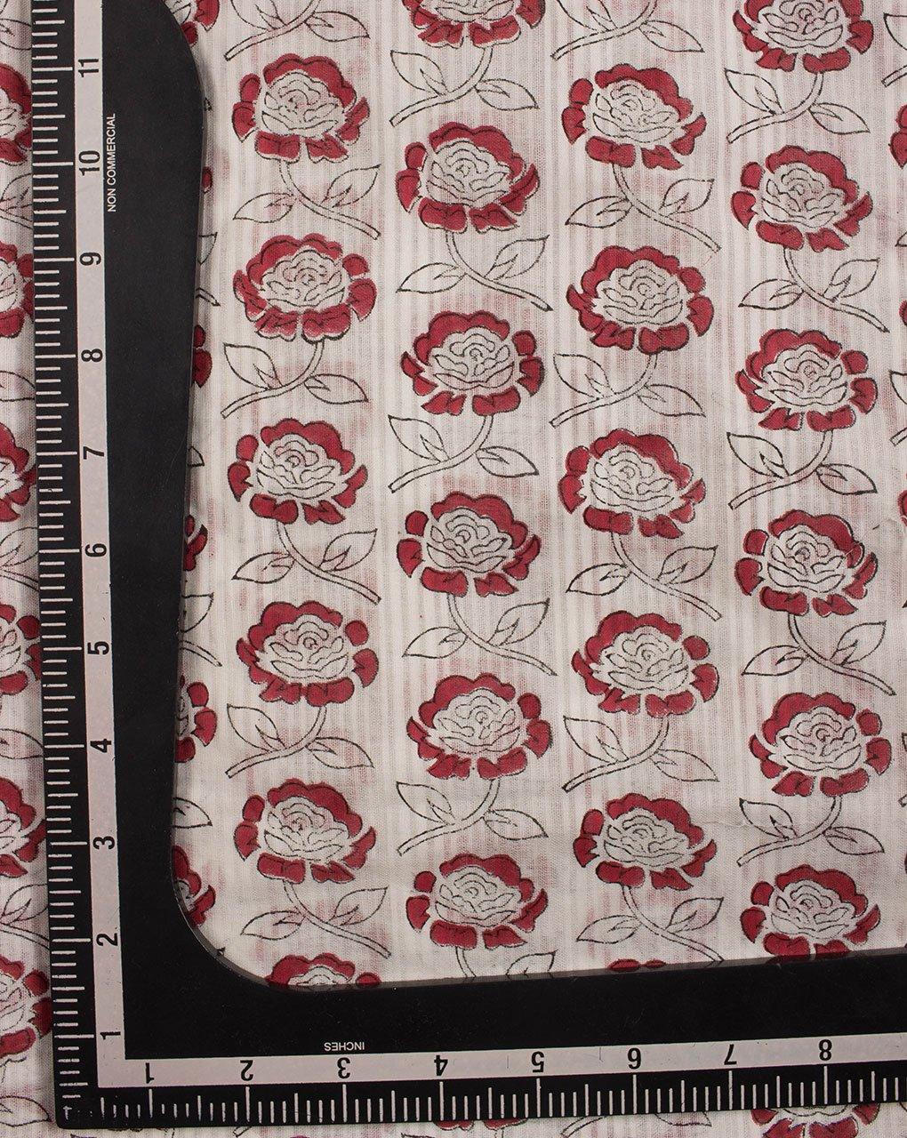 ( Pre-Cut 1.25 MTR ) Floral Hand Block Dobby Cotton Fabric - Fabriclore.com