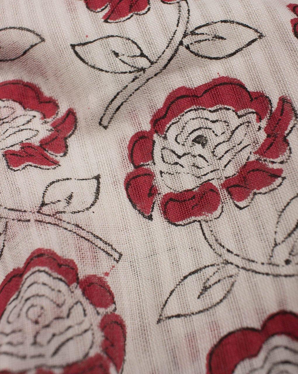 ( Pre-Cut 1.25 MTR ) Floral Hand Block Dobby Cotton Fabric - Fabriclore.com